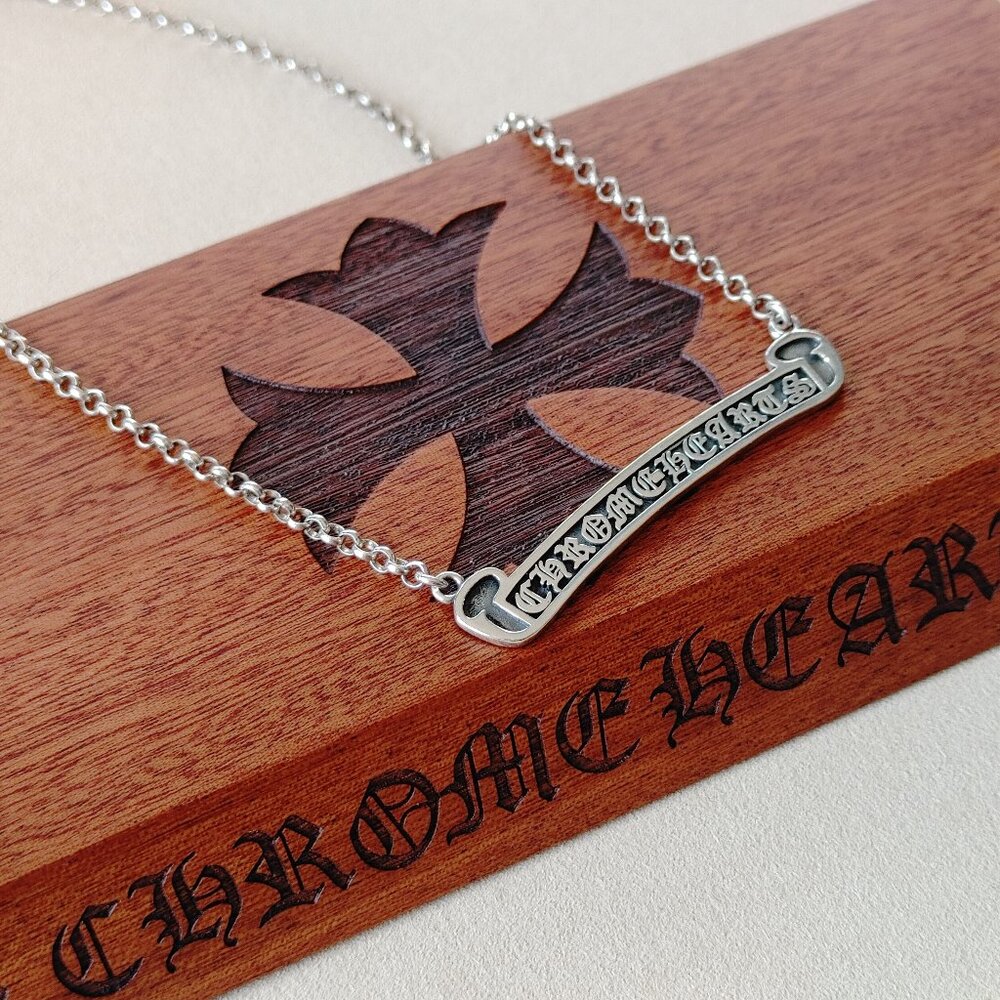 Chrome Hearts Scroll Logo Band Necklace 925 Sterling Silver